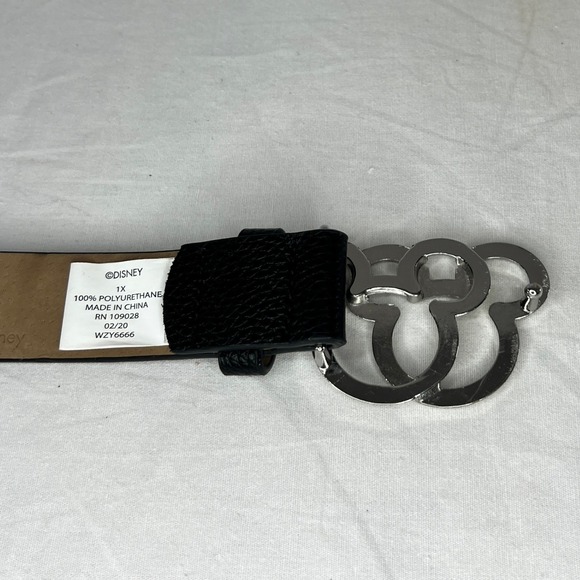 Disney Mickey Mouse Belt Black Silver Buckle Faux Leather Women's Fashion Belt - Picture 3 of 7